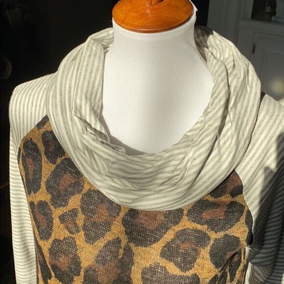 Lime & Chili Striped and Cheetah Print Tunic Top L - Picture 2 of 8
